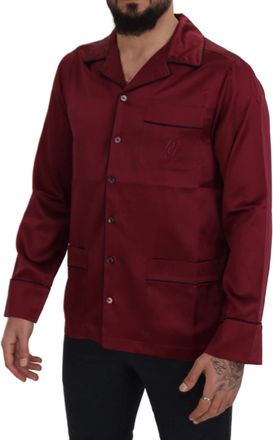 Dolce & Gabbana Mens Red Silk Lounge Top Pajama Sleepwear Shirt