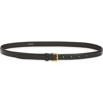 Vince Stitched Feathered Edge Belt in Black /Antique Brass at Nordstrom Rack, Size X-Large