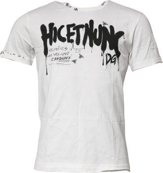 Dolce & Gabbana White Graphic Print Cotton Crew Neck Mens T-shirt