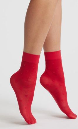 Nordstrom Heart Sheer Ankle Socks in Red Salsa at Nordstrom, Size 9