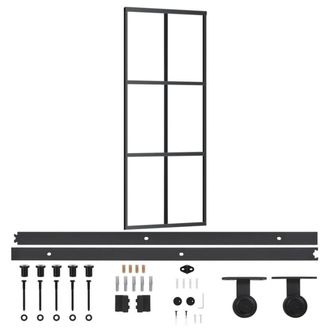 Berkfield Home Sliding Door with Hardware Set ESG Glass&Aluminium 76x205 cm in Black