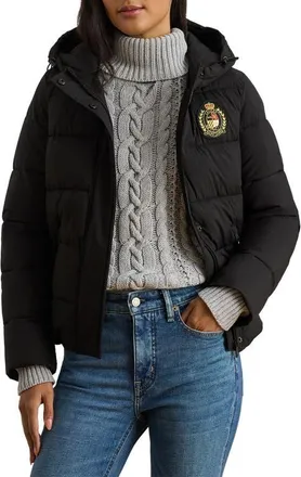 Lauren Ralph Lauren Crested Puffer Coat in Black at Nordstrom, Size Medium