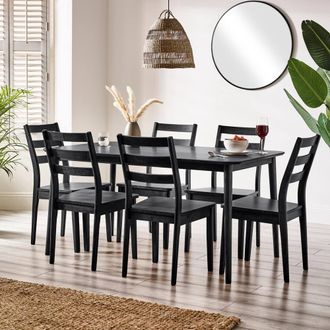 Furniturebox Lynton Large Black Wooden Dining Table & 6 Black Dining Chairs