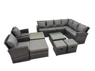 Fimous 12 Seater Garden Sofa Coffee Table Set with 2 Chairs 4 Footstools in Dark Grey