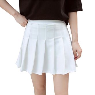 Hoerev Women Girls Short High Waist Pleated Skater Tennis School Skirt,XXXL, White - 16
