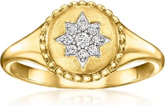 Ross-Simons Diamond Star Signet Ring in 18kt Gold Over Sterling