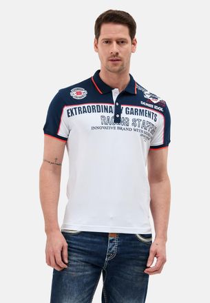 Cipo & Baxx Poloshirt CIPO & BAXX, Herren, Gr. 4XL, wei&szlig;, Jersey, Obermaterial: 95% Baumwolle, 5% Elasthan, bedruckt, mehrfarbig, regular fit normal, Rundhals, B&uuml;