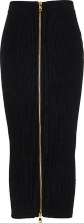 Balmain Womens Black Skirt With Logo Buttons And Zip Closure Viscose