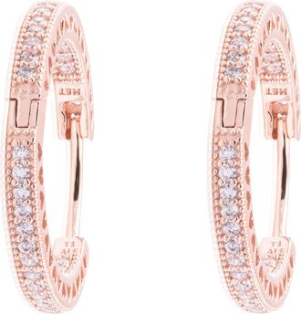 Pandora Hoop Earrings In Pandora Rose With Clear Cubic Zirconia And Cut-out Heart Details