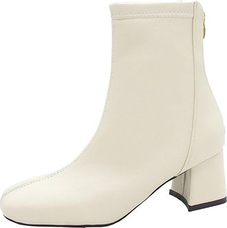 Generic Fashion Autumn Winter Women Ankle Boots Mid Heel Round Toe Solid Embroidery Comfortable Short Cowboy Boots Men (White, 5.5)