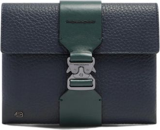 Piquadro Tassen, Heren, Blauw, ONE Size, Leer, Leren Clutch met Rauwgesneden Randen