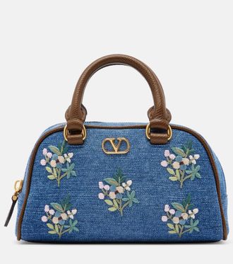 Valentino Garavani VLogo Mini floral denim top-handle bag