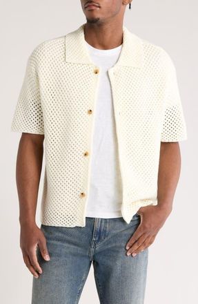 PacSun Spence Open Stitch Knit Button-Up Shirt in Cream at Nordstrom, Size Small
