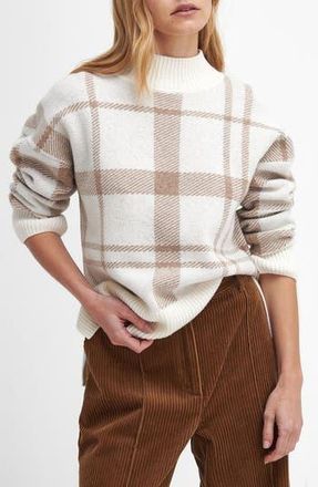 Barbour Deanna Plaid Wool Blend Mock Neck Sweater in Winter White Tartan at Nordstrom Rack, Size 4 Us / 8 Uk