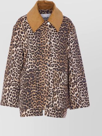 Ganni leopard print canvas midi jacket