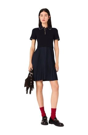 Maje Mini pleated polo collar dress in Navy at Nordstrom, Size 42 Eu