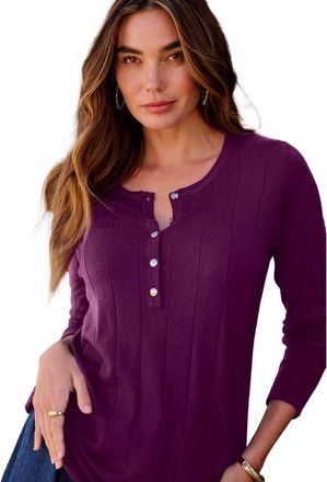 Roaman's Plus Size Drop Needle Henley Lightweight Sweater Knit in Dark Berry at Nordstrom, Size Small