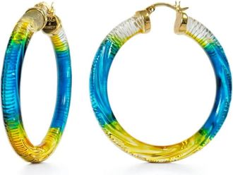 Gold & Honey Womens Ombre Painted Instyle Lucite Hoop Earrings In Blue & Yellow