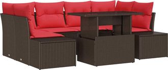 vidaXL Juego De Sof&aacute; 7 Uds. 6-n&uacute;mero De Plazas Marr&oacute;n Y Rojo Vidaxl