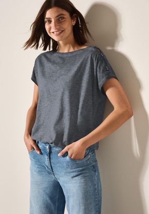 Cecil T-Shirt CECIL, Damen, Gr. XL (44), grau (volcanic grau), Jersey, Obermaterial: 100% Baumwolle, unifarben, washed, normal h&uuml;ftlang, U-Boot-Ausschnitt, 