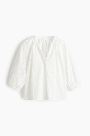 H&M Bluse mit Broderie Anglaise - Weiss