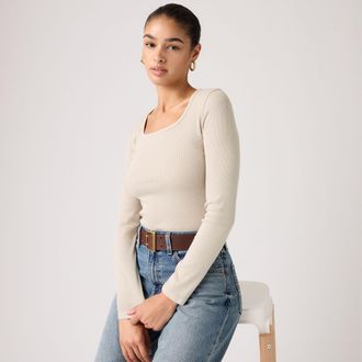 Levi's Essential Squared Neck Long Sleeve Top - Womens - XS - Grey
