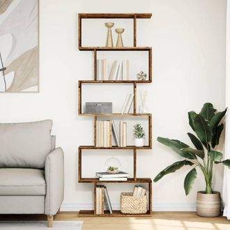 Berkfield Home Room Divider Bookcase 6-Tier Old Wood 70x24x193 cm Engineered Wood in Brown | Size: 70 x 24 x 193 cm