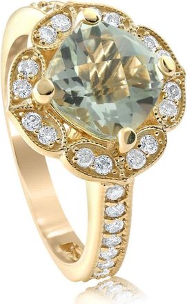 Pompeii3 4 1/2Ct Green Amerthyst Cushion & Diamond Ring in 10k Yellow Gold