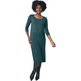 Jessica London Stretch Cotton T Shirt Dress in Mystic Pine at Nordstrom, Size 22