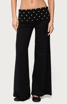Edikted Reeva Polka Dot Foldover Pants in Black at Nordstrom, Size X-Small