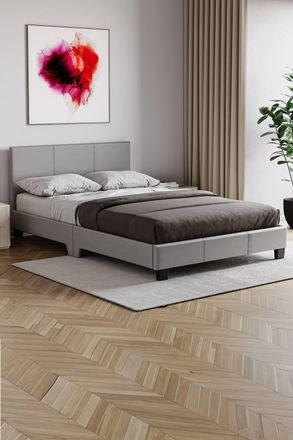 Home Discount Vida Designs Lisbon Faux Leather Bed Frame UKFR Fabric with Mattress in Grey | Size: Small Double