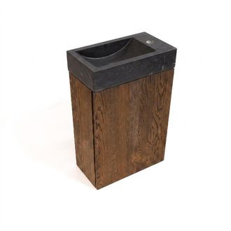 Saniclass Holz Pure Toiletmeubelset - 40x60.5cm - 1 deur - fontein natuursteen donker - kraangat rechts - eiken charcoal