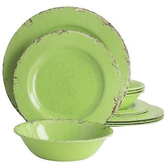 Gibson Mauna 12 Piece Melamine Dinnerware Set in Crackle Green at Nordstrom
