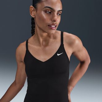 Nike Womens Swim Effortless Essential V-Neck Tank Topini in Black | NESSF236-001