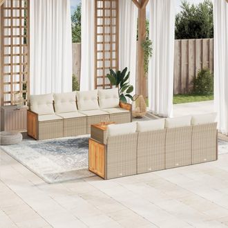 vidaXL Set De Sof&aacute;s De Jard&iacute;n 9 Pzas Con Cojines Rat&aacute;n Sint&eacute;tico Beige Vidaxl
