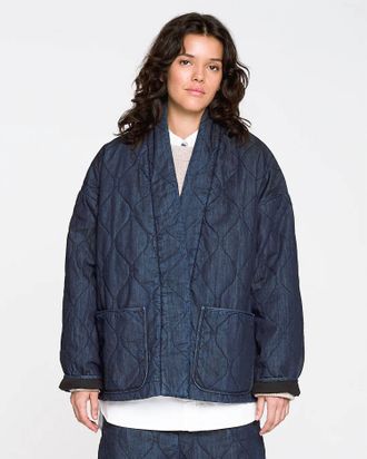 Eat Dust Edo Quilted Denim Jacket In Indigo