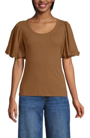 Lands End Drapey Rib Puff Sleeve Scoop Neck Top in Canyon Camel at Nordstrom, Size X-Small P