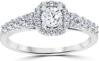 Pompeii3 3/4CT Cushion Halo Round Diamond Engagement Ring 14K White Gold