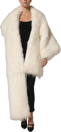Dolce & Gabbana Womens White Faux Fur Long Sleeves Coat Jacket Acrylic Modacrylic Polyester Clothing