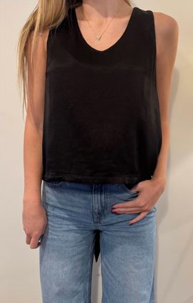 bobi Removable Neck Tie V Neck Tank In Black