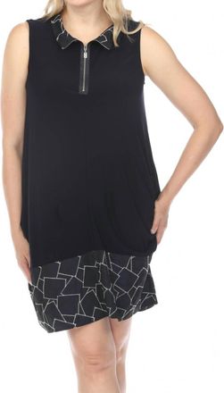 Joseph Ribkoff Geometric Zip Front Sleeveless Shirt Dress In Midnight Blue/white