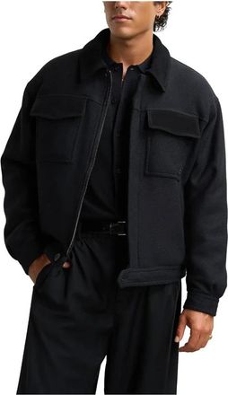 Filling Pieces Varsity Box Jas Zwart Elegant Stijl - Heren - Zomerjassen - Zwart - XL - Wol - Jassen