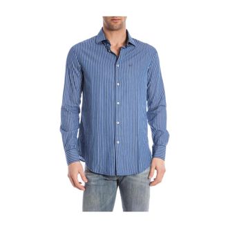 Armani Jeans Blouses Shirts - Heren - Casual Overhemden - Blauw - XL - Katoen - Overhemden