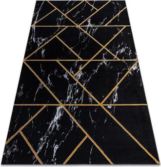 RugsX Rugsx - Alfombra Emerald Exclusivo 2000 Glamour, Elegante Geom&eacute;trico, M&aacute;rmol Negro / Oro Black 80x150 Cm