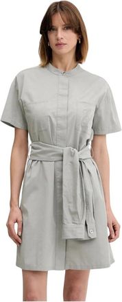 Emporio Armani Collared Belted Shirt Dress - Dames - Shirt Kleedjes - Grijs - M - Katoen - Kleedjes