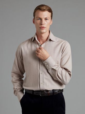 Oliver Brown Brushed Cotton Shirt - Beige Herringbone