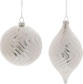 Melrose International Ivory Wavy Glass Ornament (Set of 6) - Silver