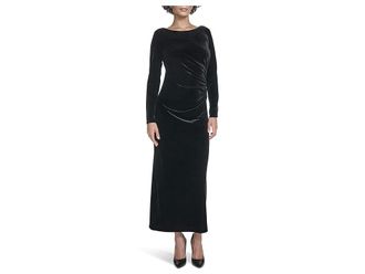 Calvin Klein Velvet Long Sleeve Maxi Womens Dress Black : 10, Polyester/Spandex