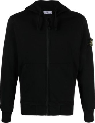Stone Island Zip-through Hoodie - Heren - Vesten met rits - Zwart - S - Katoen - Hoodies & sweatvesten