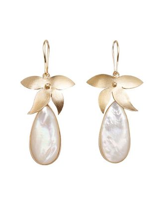 Saachi Saachi White Gemstone Botanical Tear Drop Earrings